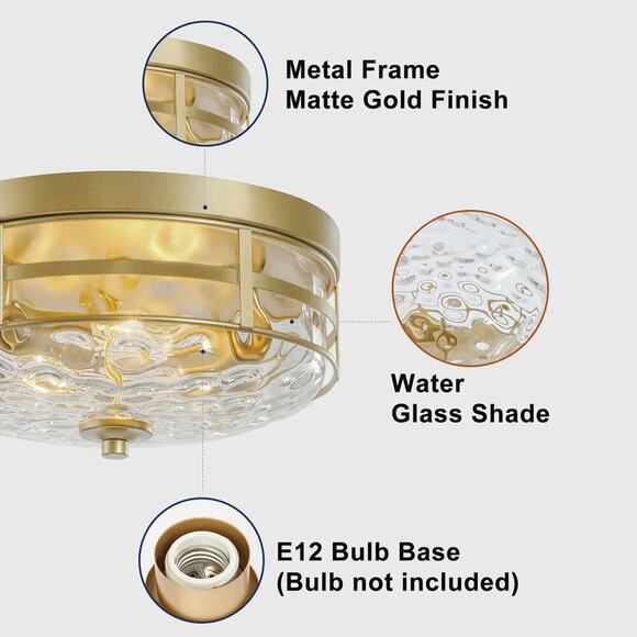 Rella Modern Gold Flush Mount Ceiling Light Fixture Rippled Glass - Picture 4 of 5